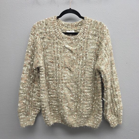 Blu Pepper Sweater Womens Medium Beige Speckled Textured Boucle Knit Pullover - Picture 1 of 9